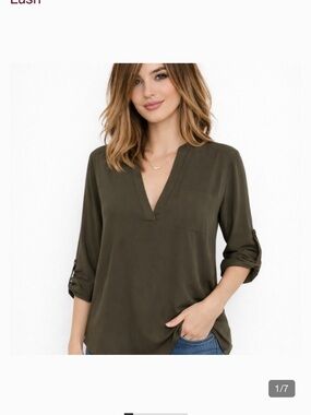 Lush Olive Split-Neck Roll-Tab Tunic